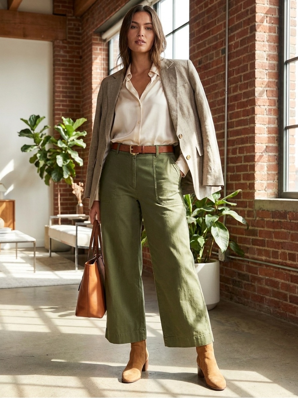 Talbots Olive Wide-Leg Chinos